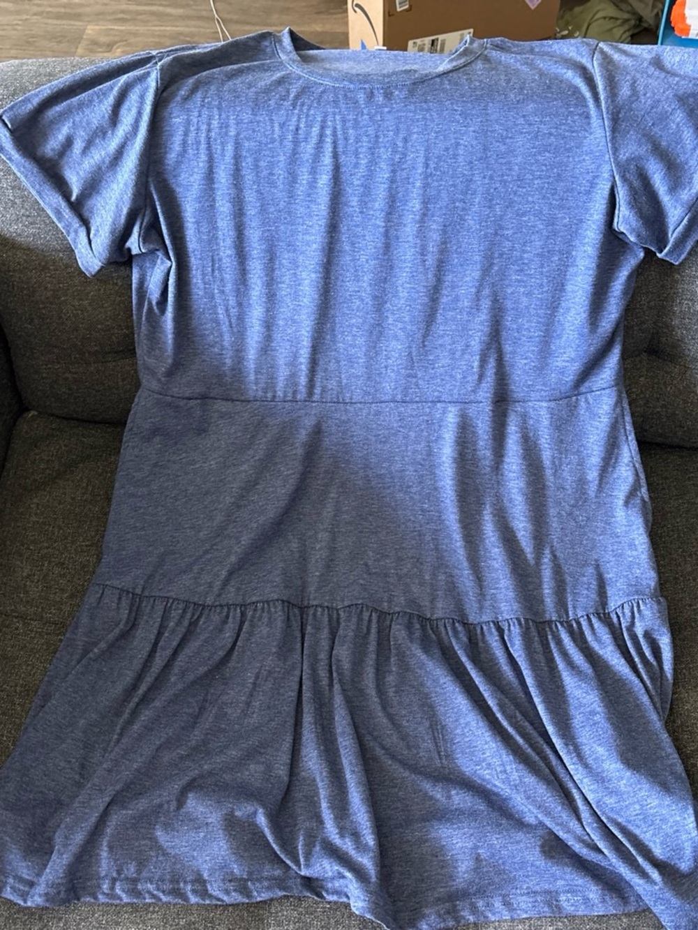 Amazon Blue Short Sleeve Tiered Mini Dress
